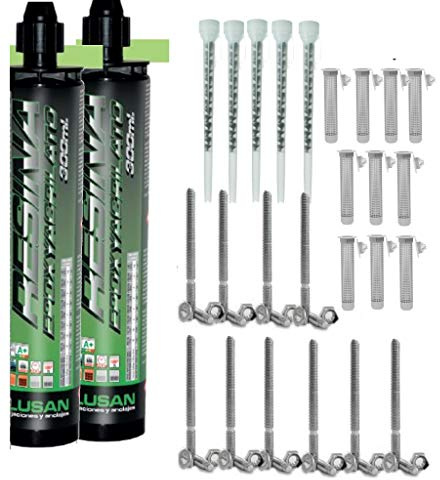Kit d'ancrage chimique professionnel époxy cheville chimique et accessoires Kit professionnel de 2 crampons chimiques + 5 buses + 1 pistolet (en option) + 10 tamis (12 x 80) + 10 goupilles (8 x 100