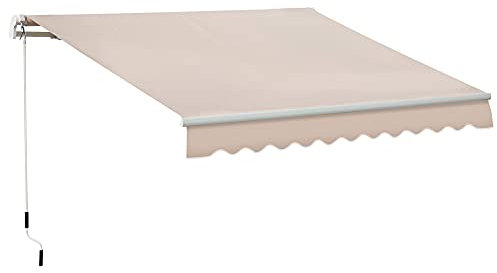 Outsunny 4x2.5m Retractable Manual Awning Window Door Sun Shade Canopy with Fittings and Crank Handle Beige