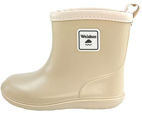 Weishuo Botas de Agua para Niños Unisex Bota de Goma Impermeable Lluvia Bebé Niñas, Talla del Fabricante 13, 20 EU, Blanco roto