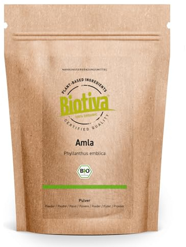Biotiva Amla pulver Bio 500g - AMALAKI - Indiska krusbär - utan släppmedel - utan fyllmedel - flaska och kontrolleras i Tyskland (DE-ECO-005)