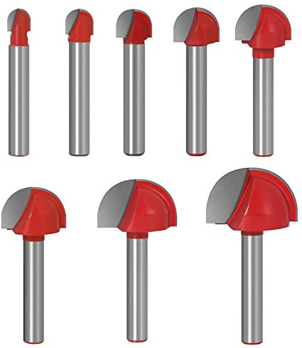 Saipor 8pcs 1/4 Shank Cove Core Box Router Bit Set Carbide Tipped Round Nose Router Bits Wood Milling Cutter Tool Set