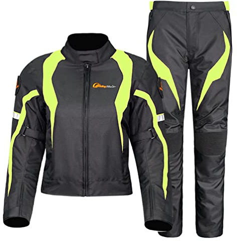YiLianDa Damen Motorradkombi 2-teiliges Set Mit Protektoren Motorradhose & Motorradjake Wasserdicht Reflektierend Wärme Textil Motorradbekleidung Cross Moto Schutz Jacke und Hose (Grün, S)
