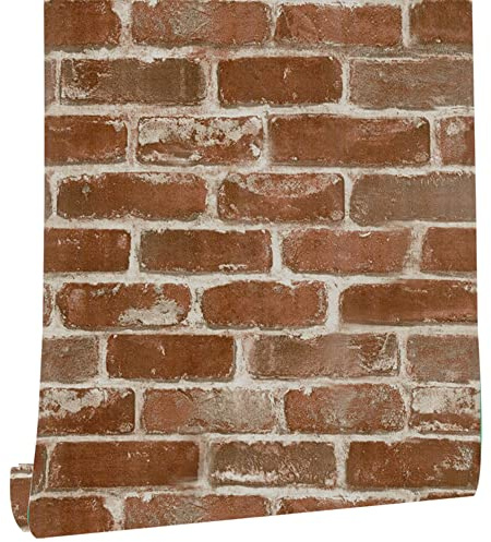 myforHD Papier Peint Auto-adhésif Effet Brique 44cmX1000cm Pierre Feuilles Autocollant Amovible Décoratif PVC Vinyle Film Imperméable pour Mur de Cuisine Salon Chambre