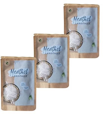 SudoreWell® Cristaux menthol de qualité alimentaire 100 % pure huile de menthe dans un sac en papier kraft (plastique gratuit) 3 x 10 g