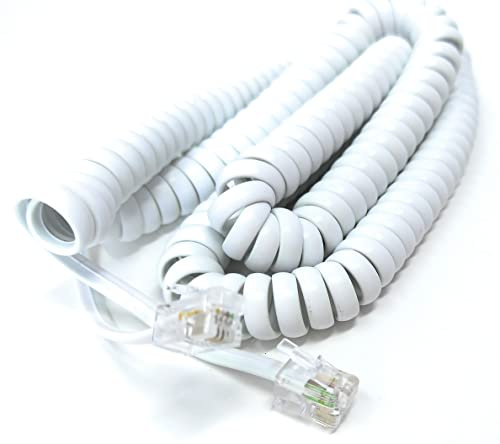 DRUT 5m, Coiled RJ10 RJ9 RJ22 4P4C 4 PIN Telephone Handset Curly Lead Cable (16.5ft, White)