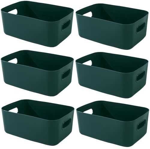 LOSYHU 6 Pcs Small Plastic Storage Baskets, Multiple Colors Storage Baskets for Shelves, Cupboard Organiser Boxs with Handle Plastic Container Boxes for Shelves Kitchen Cupboard Home Office (Blue)