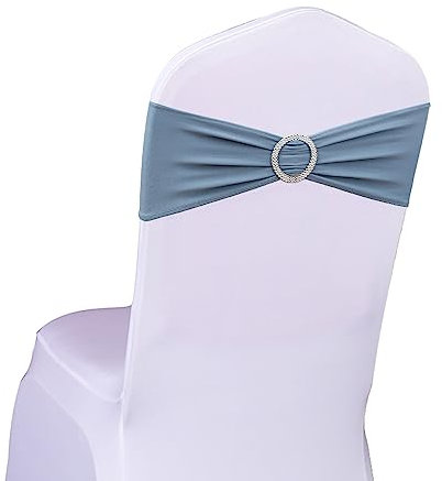 SINSSOWL 50 fasce elastiche per sedia, colore blu polvere, per matrimoni, per ricevimenti, feste, baby shower, fasce decorative (blu polvere, 50 pezzi)