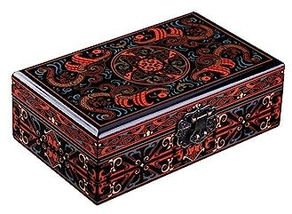 Smyckeförvaringsorganisatör Retro stil Han-mönster lack smyckeskrin Klassisk trä lack box kinesisk stil presentförpackning High-end presentask Förvaringslåda för Smycken (Color : A)