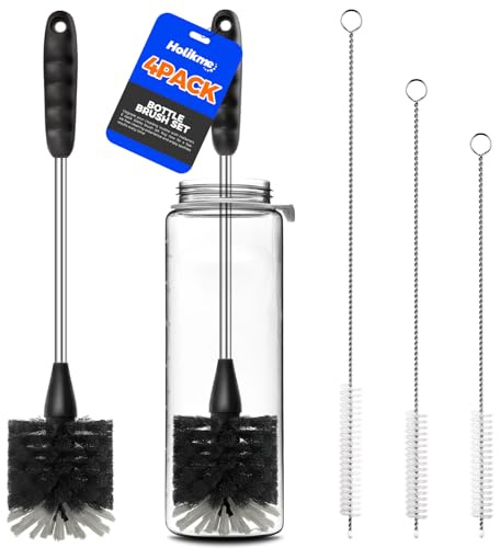 Holikme 4 Pack Bottle Brush 14 Stainless Steel Straw Cleaner Brush,Black