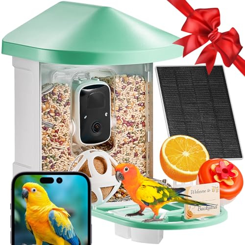VEVOR Comedero Inteligente para Pájaros con Cámara 2K HD AI Identifica de Aves Panel Solar Externo Cámara de Observación de Aves con Captura Automática y Notificación Instantánea de Exterior, Verde