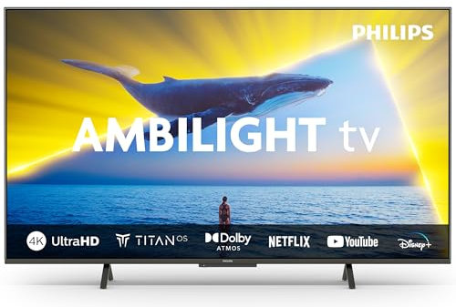 Philips Ambilight 43PUS8109 4K LED Smart TV - 43 Inch Display with Pixel Precise Ultra HD, Titan OS Platform and Dolby Atmos Sound, Works with Alexa and Google Voice Assistant - Satin Chrome