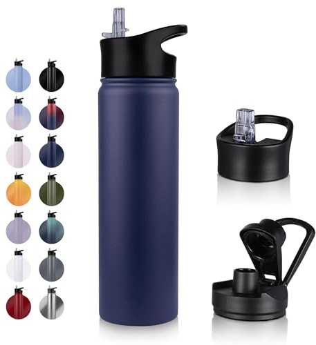 UMBFUN Insulated Water Bottle - 750ml 2 Lids (Straw Lid and Spout Lid) - with Straw,Stainless Steel Double-Walled Insulated Vacuum Leakproof,BPA Free,Drink Flask for Travel Sports Gym Camping Hiking