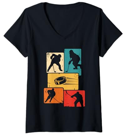 Damen Eishockeyspieler Ice Hockey Retro Eishockey T-Shirt mit V-Ausschnitt