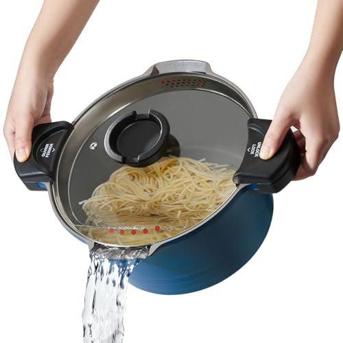 ROSSETTO - Olla para pasta (28 cm, 8 L, revestimiento antiadherente, cerámica, olla de hierro fundido, aluminio, tapa de cristal, azul