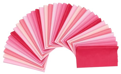 PATIKIL Bomullstygpaket, 35 st 10 x 10 cm feta kvartal enfärgade förskurna tygrutor för sömnad lappverk quiltning gör-det-själv-hantverk, rosa