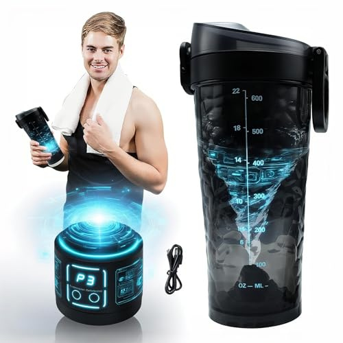 HouseUp Bottiglia shaker per proteine elettrica – 700 ml/24 oz USB ricaricabile portatile frullatore tazza con supplemento, shaker fitness per palestra e viaggi (nero)