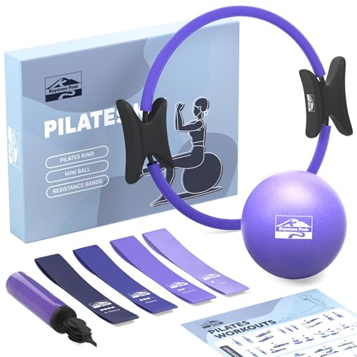 Keystone Peak Kit Pilates en Casa con Anillo de 14, Pelota, 4 Bandas de Resistencia, Póster de Ejercicios y Bolsa – Pilates Accesorios para Tonificar y Fortalecer Cuerpo Completo
