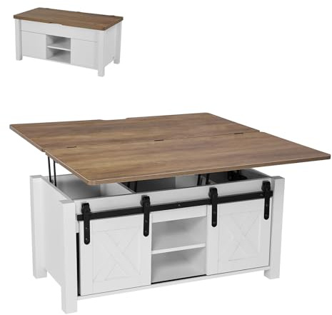 VEVOR Tavolino da Caffè Sollevabile da 1000 mm, Tavolino Rustico con Anta a Fienile e Vano Portaoggetti Nascosto, Moderno Tavolo Rettangolare Sollevabile per Soggiorno, Ufficio, Casa, Marrone