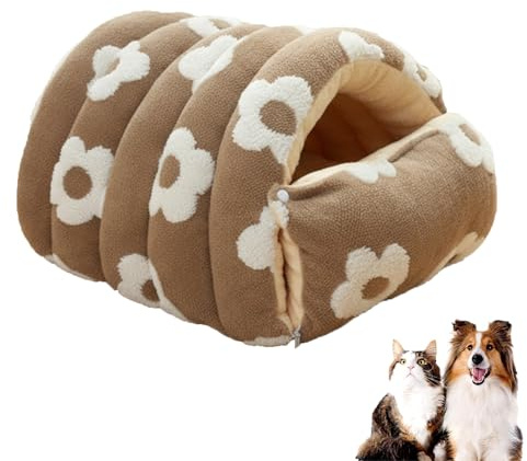 Generisch Nest Katzenbett waschbar, Katzenhöhle Katzenbett, Katzenschlafplatz, Katzenschlafplatz, Katzen-Kuschelbett, Baumwollplüsch, faltbar, dick, für Indoor-Katzen (Braun, XL)