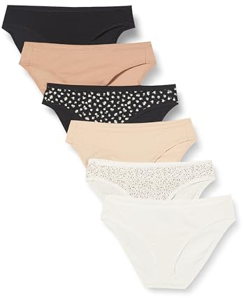 Amazon Essentials Bas de Bikini en Coton (Grandes Tailles Disponibles) Femme, Lot de 6, Fleuri/Multicolore, 40