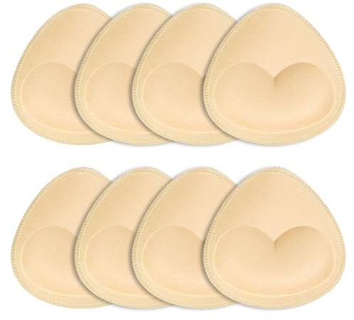 SKENGWEL 4 pairs Women's Triangle Bra Pads Inserts Removable Push Up Sports Bra Cups Replacements For Bikini Top Swimsuit (4 pairs beige C/D)