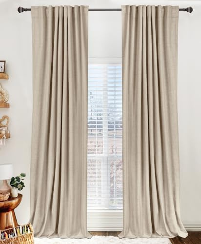 100% Blackout Shield Linen Blackout Curtains for Bedroom 84 Inches Long, Back Tab/Rod Pocket Living Room Drapes, Thermal Insulated Blackout Curtains 2 Panels Set, 50 W x 84 L, Oatmeal
