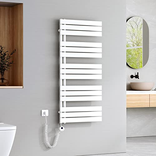 EMKE Badheizkörper Elektrisch 1320x600 mm, Handtuchheizkörper Elektrisch mit Thermostat Elektrischer Handtuchwärmer Handtuchtrockner Handtuchheizung Handtuchhalter mit Heizstab Weiß 800W