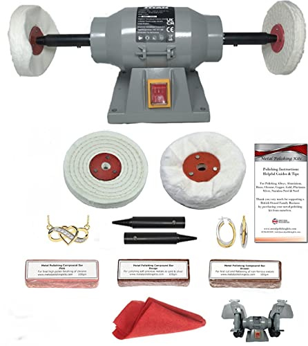 Jewellery Polisher Polishing Machine 6 Bench Grinder 150W & Ad-On 4 Jewellery Polishing Kit for Polishing Gold Silver Platinum & Chrome