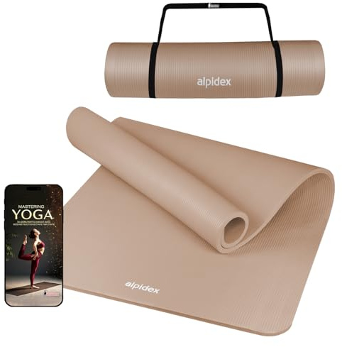 ALPIDEX Esterilla Yoga Gruesa 1,5 cm Colchoneta Antideslizante 3 Tamaños E-Book Tapete Gymnasia Pilates Sin Ftalatos Fitness Mat Alfombra Deporte Ejercicios, Color:Cream, Tamaño:190 x 60 x 1.5 cm