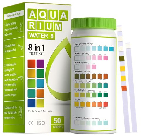 AAwipes Kit de Test 8 en 1 pour Aquarium d'eau Douce | Bandelettes de Test Rapide et Précise de la Qualité de l'eau pour Aquariums et Bassins pour Tester Le pH, Le Carbonate, l'Alcalinité, la Dureté