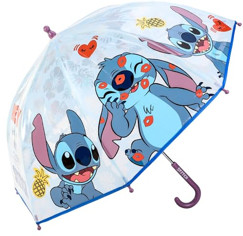 Disney Stitch Kids Dome Umbrella – Official Licensed Children's Character Toddler Umbrella, Strong, Lightweight & Windproof School Rain Umbrella for Girls & Boys, Child-Friendly Safety Opening