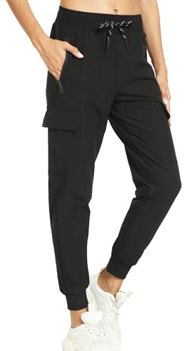 Kcutteyg Womens Water Resistant Hiking Pants with Pockets Quick Dry Soft Athletic Workout Joggers Pants for Camping Travel (Dark Black, XX-Large)