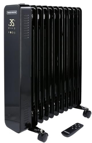 Oil Filled Radiator 11 Fins 2500W, Portable Electric Heater on Wheels with 3 Heat Settings 24H Timer Overheat Protection LED Display Remote Control TOUGH MASTER