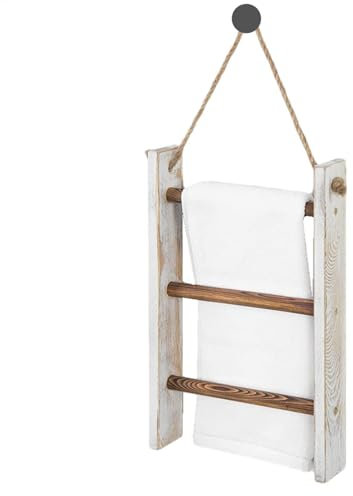 Échelle de couverture – Porte-serviettes de salle de bain à 3 niveaux, échelle de décoration de ferme | Porte-serviettes en bois, échelle de comptoir en bois, porte-serviettes de salle de bain avec