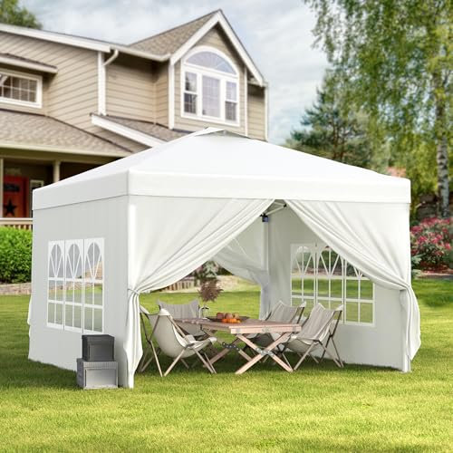 Bealife Tonnelle de Jardin 3x3m Pliante, Résistante à la Pluie & Anti-UV 50+ - Pavillon Extérieur avec Murs Latéraux Amovibles, Hauteur Réglable, pour Camping, Fêtes & Réunions (Blanc)