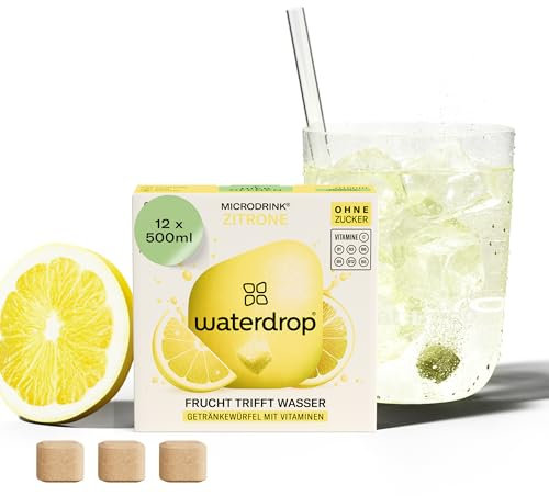 waterdrop® Zitronen Limonade - 12 Würfel für Geschmack im Wasser - zuckerfreier Durstlöscher - Alternative zu Getränke-Sirup und Geschmackspulver - Flavour Drops mit Vitaminen