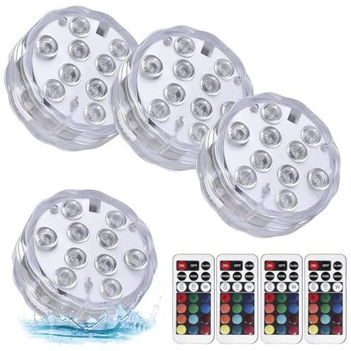 WIYETY Illuminazione Subacquea Piscina Con Telecomando 4 Pezzi Luce Piscina RGB Con 16 Colori, Multicolore RGB Luci Piscina, Luci Decorative Per Piscina
