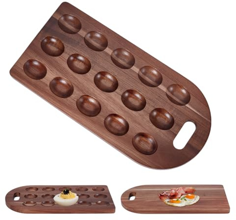 OLYCRAFT Träplatta för fyllda ägg med 15 håls serveringsbricka och träfat för fyllda ägg äggbricka behållarbräda ost serveringsfat för bänkskivan i köket hemma