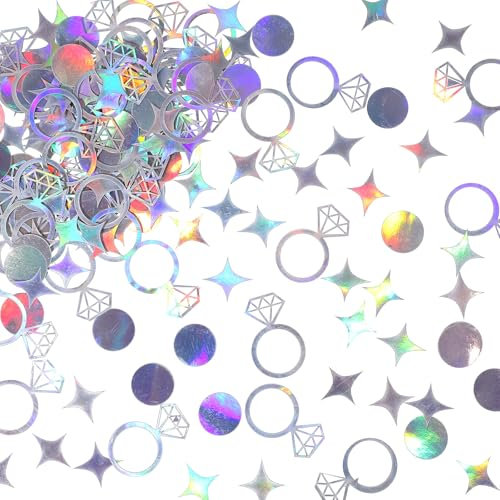 200Pcs Iridescent Wedding Table Confetti, Diamond Ring Circle Dots Star Confetti Scatter Decorations for Marriage Ceremony Bridal Shower Engagement Party Bachelorette Party Hen Parties