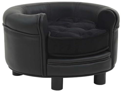 Teenpull Divano per cani nero, 48 x 48 x 32 cm, peluche e ecopelle, cuscino lavabile, comodo posto letto per cani di piccola taglia e gatti