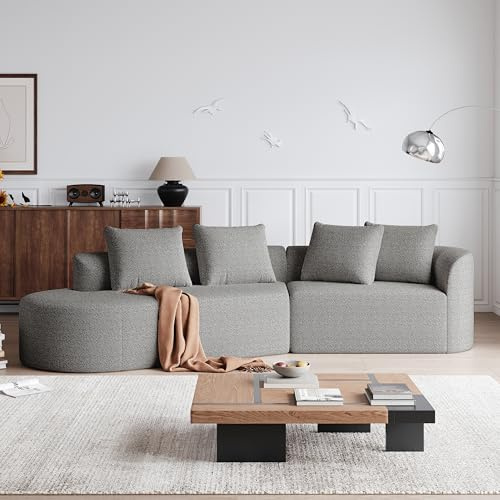Arhatreya 4-sitsig L-formad soffa, stoppad soffa, modern soffa, 4-sitsig soffa med 4 kuddar, utan montering, hörnsoffa för vardagsrum, sovrum, buros, gästrum, chenille, ljusgrå
