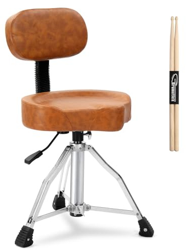 wenyuyu Drum Throne with Backrest, Hydraulic Drum Stool Adjustable Height, Heavy Duty Hydraulic Drum Seat Saddle Design for Drummers Brown