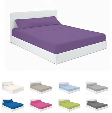 SABANALIA - Juego Sabanas 120x190 de Hostelería | Lila | 3 Piezas | Sábana Encimera, Sábana Bajera Ajustable y Funda Almohada | Sabana 120x190 | 50% Algodón - 50% Poliéster