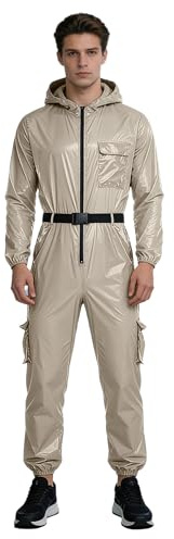 Agoky Metalliska arbetsoveraller för män skyddsoverall med bälte fickor vattentät overall jumpsuit regnkläder i ett stycke, GRÅ, 3XL