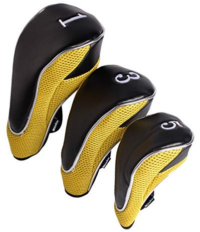 Andux 3 Stück Golf Schlägerkopfhüllen Holzkopfhüllen 460CC Driver Klettverschluss Schwarz/Gelb