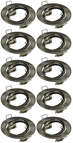 ChiliTec Einbauleuchte Einbauspot Deckenspot Rund Ring schwenkbar Optik Edelstahl gebürstet Einbau Rahmen für GU10 MR16 GX5.3 Leuchtmittel - 10 Stück