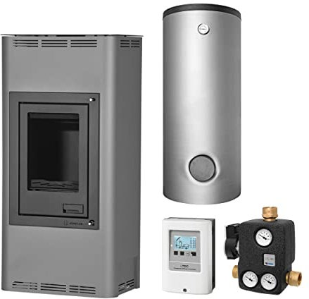 Aquaflam KS1226 12 Basic Grey Wasserführender Kaminofen Komplett-Set + Pufferspeicher TPSM 500