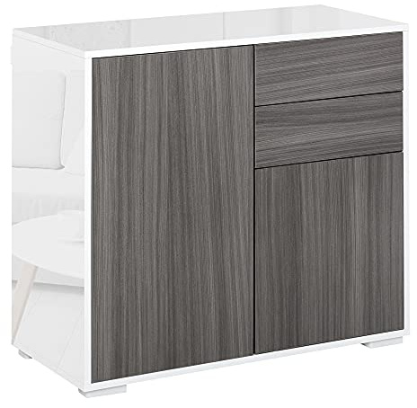 HOMCOM High Gloss Frame Sideboard, Side Cabinet, Push-Open Design with 2 Doors for Living Room, Bedroom, Light Grey and White