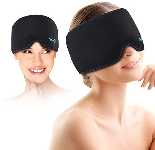 NEWGO Migräne Kühlung Gel Cap Migräne Kopfschmerzen Relief, wiederverwendbare Kappe kalt und heiß Therapie Cap Heady Schlafmaske für geschwollene Augen Stress Relief - schwarz