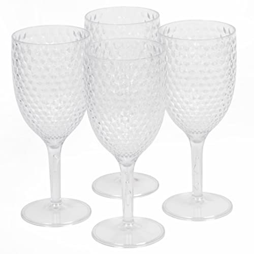 Cambridge Service Verres à Vin 340ml (Lot de 4), Service de Table Design Diamant, Verres Plastique Premium sans BPA pour Extérieur/Camping/Fêtes, Incassables et Réutilisables